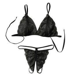 Women Lingerie Underwear Set Sexy Lace Transparent Bra G-String NIN668 Y0911