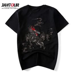 Chinese style Brand Short Sleeve cotton Dragon embroidery T Shirt O-Neck Slim Men black T-Shirt Tops Fashion Mens T Shirts 210324