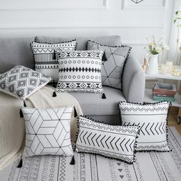 European ins Style Pillowcase Online Sensation Check Pillowcases Bohemian Decorative items Sofa Pillow Case Home Couch throw Pillows Cases With Tassels And Balls