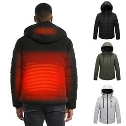 USB Electric Heated Hooded Mens Warm Jacket Winter Parka Rechargeable Heating Coat Thermal Skiing Outwear Oversized 6XL 211214