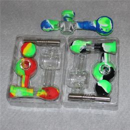 4in1 multifuction smoking glass collector kit with Silicone water tobacco bong pipe with silicone wax container titaninum nails