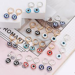 Evil Eye Hoop Earrings for Women Cute Vintage Round Pendant Turkish Blue Devil Eyes Gold Silver Metal Fashion Circle Mini Small Earring Party Jewellery Birthday Gifts