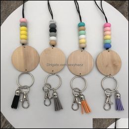 Necklaces & Pendants Jewellery Wholesale Design Handmade Sile Beads Pencil Rope Tassel Pendant Personalised Engraved Wood Disc Lanyard Necklac