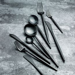 24Pcs/set Black Cutlery Tableware Set 304 Stainless Steel Luxury European Forks Knives Spoons Dinnerware Set Drop Ship 210317