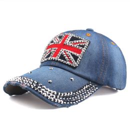 British flag Baseball Cap For Men Women Cotton Snapback Hat Unisex Rhinestone Bling UK Hip Hop Caps Gorras Casquette