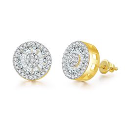 New Unisex Fashion 18k Yellow White Gold Plated Full Bling CZ Stone Screwbacks Round Studs Earrings for Men Women Nice Gift