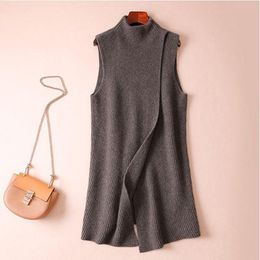 Spring And Autumn Cashmere Knitted Vest Round Neck Wool Waistcoat Women Long Loose Sweater Sleeveless Outer Wear Women's Vests
