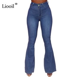 Liooil Plus Size High Waist Flare Jeans For Women Streetwear Sexy Denim Trousers With Pocket Skinny Bell Bottoms Jean Pants 210322