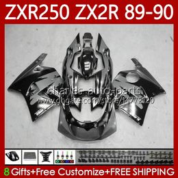 Motorcycle Bodys For KAWASAKI NINJA ZX2R ZXR250 ZX 2R 2 R R250 ZXR 250 89-98 Bodywork 84No.27 ZX2 R ZX-2R ZXR-250 Black Grey 89 90 ZX-R250 1989 1990 Full Fairing Kit