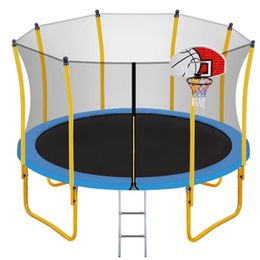 trampoline enclosure net Australia - 12FT Trampoline for Kids with Safety Enclosure Net, Basketball Hoop and Ladder, Easy Assembly Round Outdoor Recreational Trampolinesa36a24