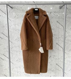 Classic Chocolate Colour outerwear MM Teddy Bear Icon fur Coats a lapel collar warmest coat with soft texture made from alpaca virgin wool furs and silk women