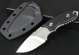 High End Small Survival Straight Knife D2 Satin Drop Point Blade Full Tang Black G-10 Handle Outdoor EDC Fixed Blades Knives With Kydex