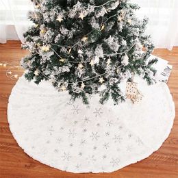 Christmas Tree Skirt 90/120Cm Foot Carpet Mat Under The Decorations For Home Snowflake 211018
