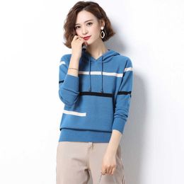 Women Hooded Sweater and Jumpers Long Sleeve Oversized Loose Pull Jumpers INS Fashion Korean Style Rainbow pull femme Hiver 210604