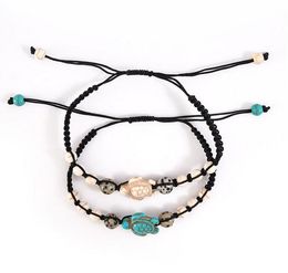 Sea Turtle Beads Bracelets For Women Men 2 Colors Natural Stone Strand Elastic Friendship Woven Bracelet Beach Jewelry Gifts