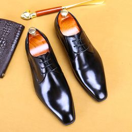 Lacing Mens Formal Shoes Genuine Leather Size 6 Wedding Business Brogue Oxford Party Shoe Black Coffee Pointed Toe Dress Shoe