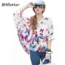 Blusas Summer Tops Plus Size Women Clothing New Style Batwing Sleeve Women Blouses Floral Print Women's Chiffon Shirts X0521