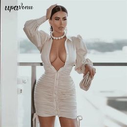 Free Women's Summer Lace-Up Cotton Shirt Dress Lapel Long Sleeve Single Breasted Bodycon Sexy Club Party 210524