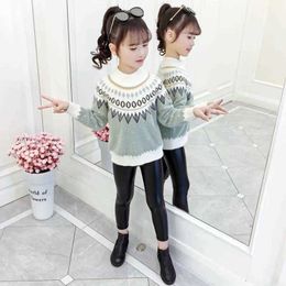 Girls Sweater Kids Coat Outwear 2021 Lovely Plus Velvet Thicken Warm Winter Autumn Knitting Tops Fleece Pullover Children's Clot Y1024