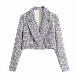 Lapel Small Fragrant Style Casual Short Texture Cheque Female Coat Chic Sexy Long-sleeved Women's Jacket 210507