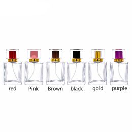 Nbyaic 50ml Multicoloured lid, transparent square glass bottle, perfume packed spray bottle, 50pcs empty bottle.
