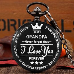 Steampunk I Love You Forever to My Grandpa Men's Quartz Analogue Pocket Watch Roman Number Display FOB Pendant Chain Collectable Clock