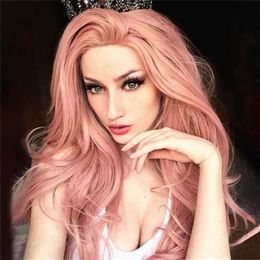 24 inches Big Curly Synthetic Wig Pink Colour High Temperature Fibre Pelucas Simulation Human Hair Wigs WIG-139