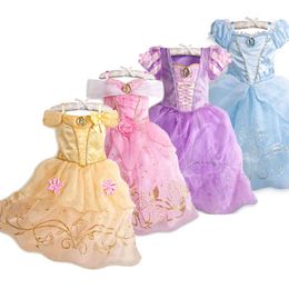 Kids Princess Dress Party Girl Summer Fancy Costume 9 Styles Children Rapunzel Belle Sleeping Beauty New Year Carnival Clothes G1129
