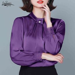 Autumn Solid Chiffon Shirt Women Office Long Sleeve Stand Collar Women's Blouse Plus Size Pullover Ladies Clothing 11581 210508