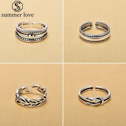 Classical Retro Vintage 925 Sterling Silver Hand Open Finger Ring Leaf Hoop Adjustable Rings for Women Valentine's Day Jewellery