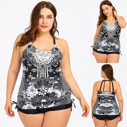 Women's Swimwear M-5XL Women Sexy Boho Print Tankini Set Two Piece Swimsuit Plus Size Vetemznt Femme Conservative Beachwear Fashion F4