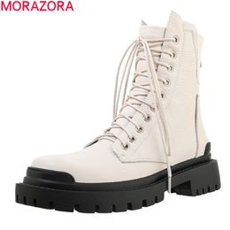 MORAZORA arrival ankle boots genuine leather comfortable ladies shoes med heels round toe winter women boots 210506