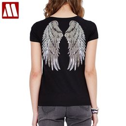 Fashion Sequin Angel Wings T-shirt Woman Causal Tops Novelty Half Sleeve O-neck T Shirt New Summer Loose Sexy Appliques T-shirts 210324