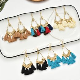 Women's Retro Temperament Heart-shaped Indian Earrings Female Ethnic Hollow out Metal Ball Tassel Trend Earrings Jhumka Jewellery