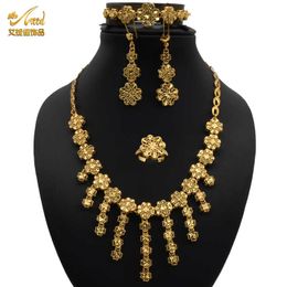 ANIID Jewelery Bridal Necklace Set For Women Wedding Dubai Jewellery Earrings Luxury Rings Bracelet Indian 24K Gold Plated Quality H1022