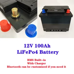 12V 12.8V 100Ah LiFePo4 Battery pack Rechargeable With BMS+Charger For Golf Cart Solar Inverter E-scooter LED Lights Home Appliance