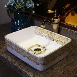 Rectangular bathroom Lavabo Ceramic Counter Top Wash Basin Cloakroom Hand Painted Vessel Sink bathroom sinks wash basin counters