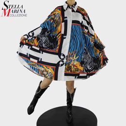 Plus Size Full Sleeve Woman Autumn Casual Streetwear Style Printed Shirt Dress Lady Unique Loose Tunic Dress Robe Femme MJ908-22 G1214