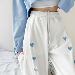 Korean Women Casual Loose Heart Print Streetwear Sweatpants Femme High Waist Harajuku Trousers Wide Leg Sport Jogger Harem Pants 210925