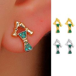 Stud Ins Style Korean Simple Bow Earrings For Girls Cute Retro Alloy Zircon Geometric Earring Small Jewelry Christmas Gifts
