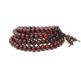 Natural Sandalwood Buddhist Buddha Meditation 6mm 108 Beads Wood Prayer Bead Mala Bracelet With Bowknot Charm Stretchable