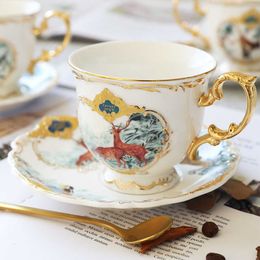 British Ceramic Coffee Spoon Set Porcelain Espresso High cup Vintage Tea Cups And Saucer HH50BD