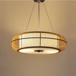Pendant Lamps E27 Japanese Style Bamboo Wood Round Living Room Master Bedroom Study Lighting Dining Furniture Vintage Light