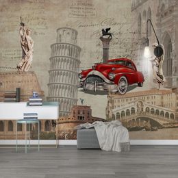 3D Wallpaper European Style Nostalgic Landmark Building Classic Car English Background Wall Paper Mural Cafe Living Room Fresco