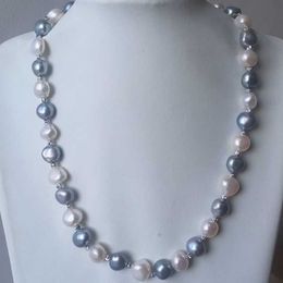 Natural 8-9MM Baroque Freshwater Necklace White Grey Shaped Pearl magnet clasp