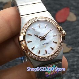 Classic design luxurious brand female watch cz zircon nature pearl shell crystal quartz watches for women