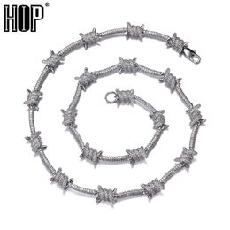 8mm Iced Barbed Wire Necklace in Gold White Colour Bling Cubic Zircon For Women Men Hip Hop Jewellery