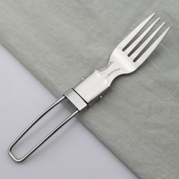 The new outdoor portable travel steel one-size-fits-all scoop stainless steel folding cutlery pair folds salad spoon knife fork Flatware Sets