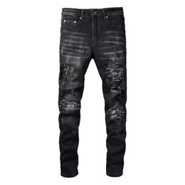 Men Slim Fit Jeans Ripped Biker Black Men's High Quality Denim Pants Jean Casual Trousers Big Size 28-40