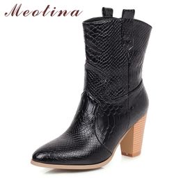 Winter Westernstiefel Damen Mode Block High Heel Knöchel Slip on Spitzschuh Schuhe Damen Herbst Plus Size 210517 GAI GAI GAI